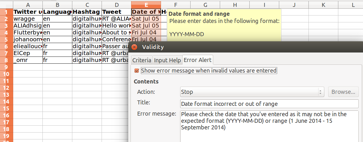 Image of Data Validation window for validating plot values